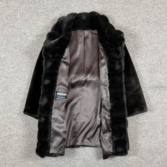 Vintage Borgana Brown Faux Fur Mid Length Double Breased Pea Coat Women’s Medium - Picture 4 of 14